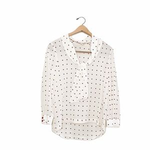 Kate Spade Square Dot Cream White Neck Tie Silk Blouse 0